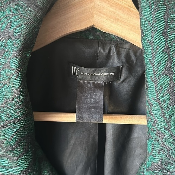 I.N.C. INTERNATIONAL CONCEPTS Green Jacquard Bell Sleeve Peacoat Jacket - Picture 3 of 7